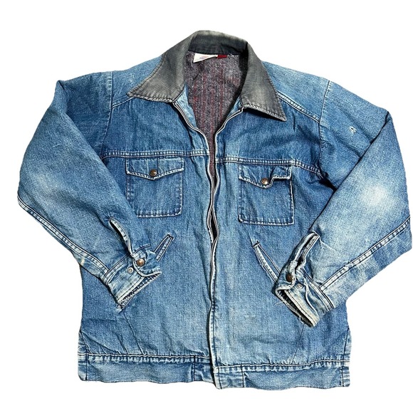 Vtg 90s Dickies Blanket Lined Denim Chore Jacket 42R Barn Corduroy Collar READ